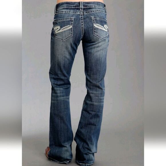 Stetson Womens 816 Classic Bootcut Blue Cotton Blend Jeans Sz 0 X Long - Picture 1 of 12